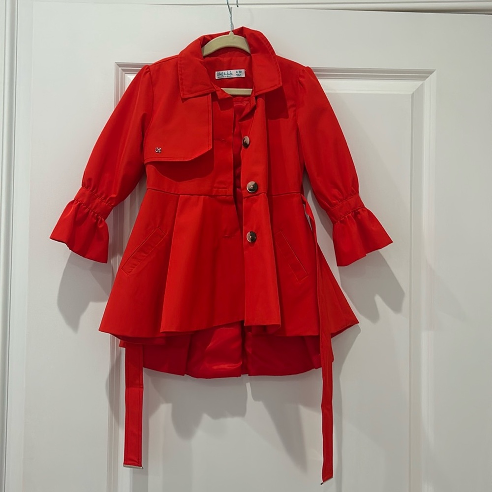 Abel & Lula baby/ little girl, red size 4 fancy pleated coat